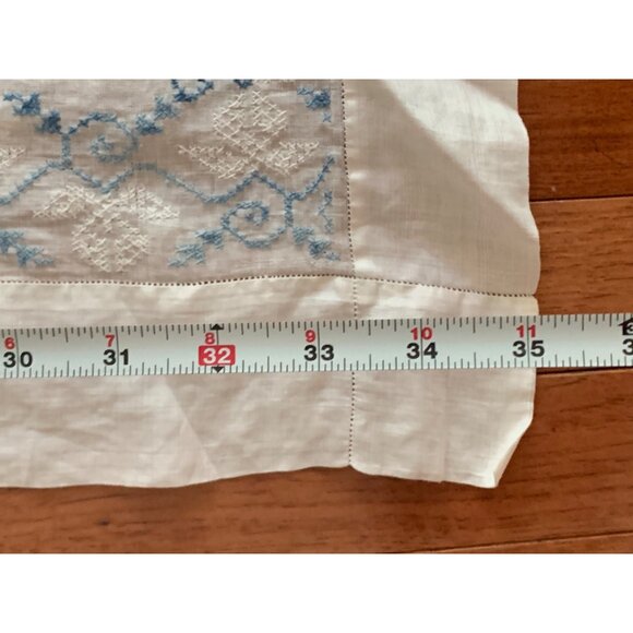 Vintage Linen Tablecloth with Blue Embroidery 35x36 - Picture 4 of 6